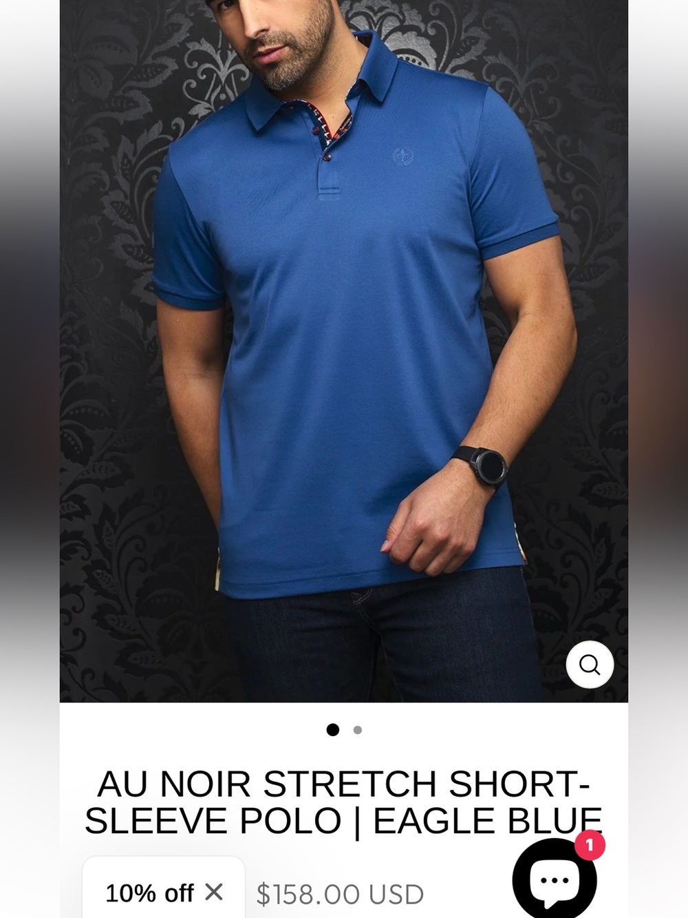 Au Noir Eagle Blue Stretch Short-Sleeve Polo

Size large never worn paid $158